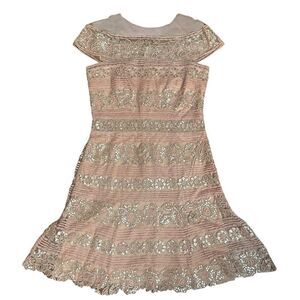 Tadashi Shoji Elegant Pink Lace Cocktail Dress with Sequins Size 6